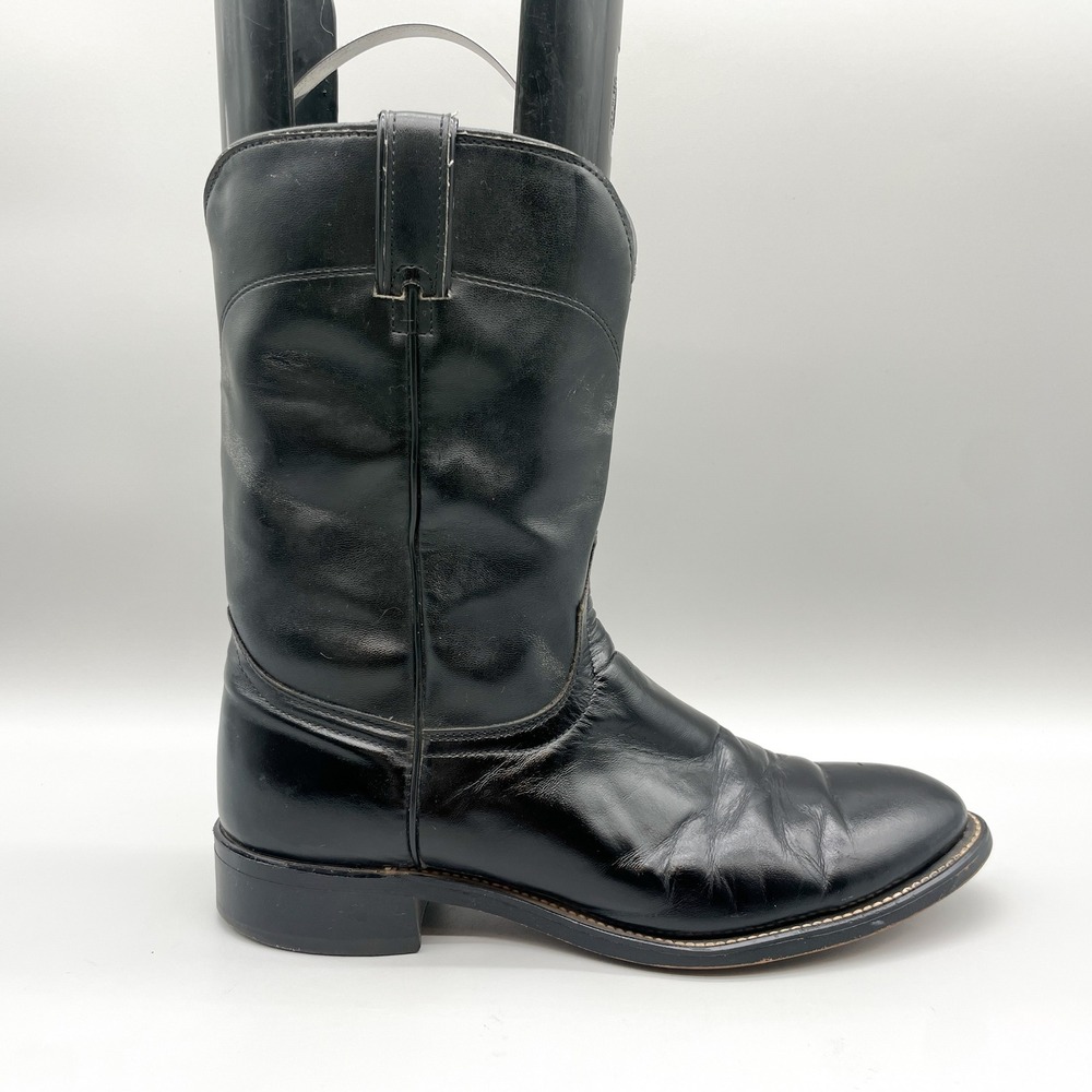 Laredo Mens 9.5 D Classic Roper Boots Black Leather Western Cowboy VTG Rugged